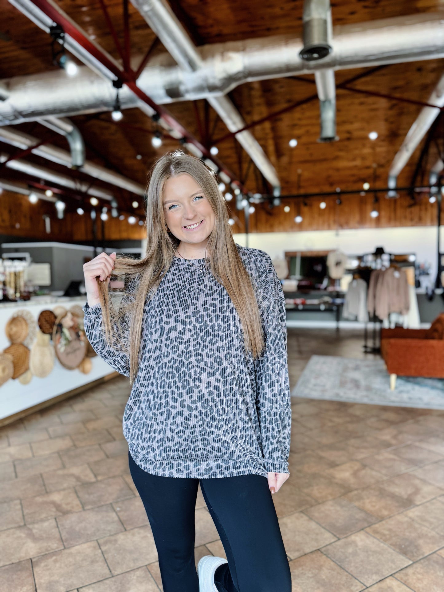 Charcoal Leopard Ribbed Top