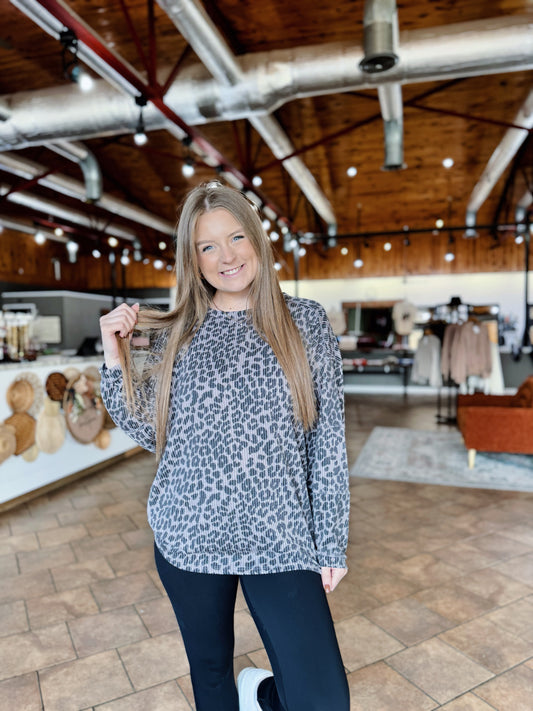 Charcoal Leopard Ribbed Top