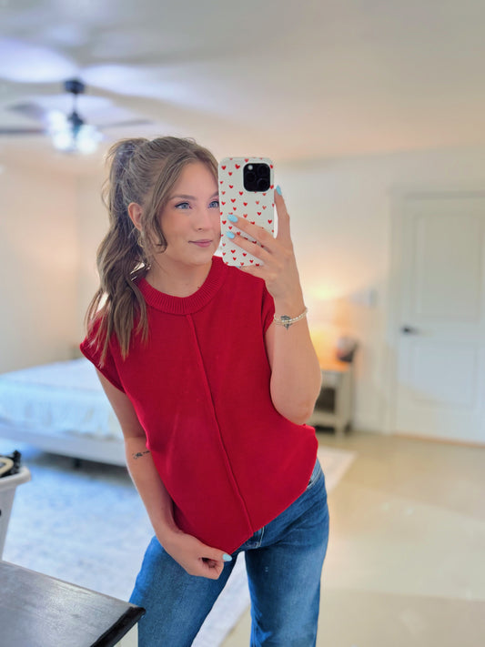 Red Knit Sweater Vest Top