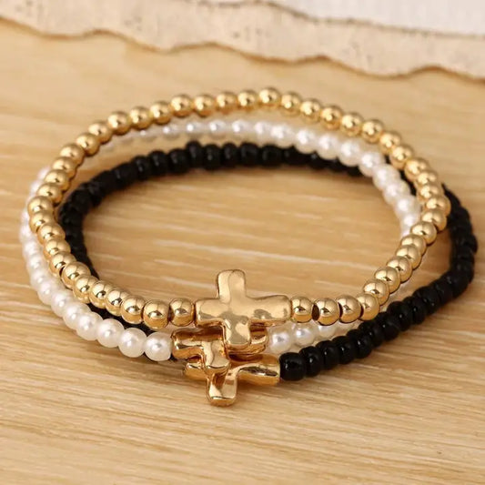 Beaded Cross Bracelet Set