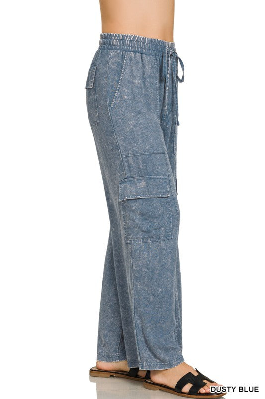 Blue Mineral Wash Wide Leg Pants