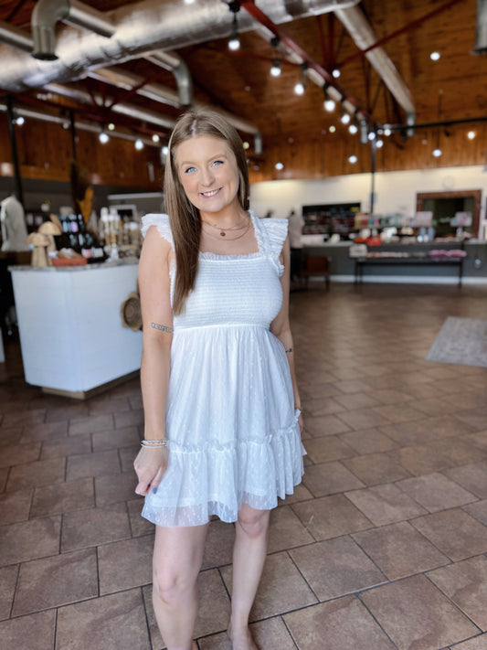 White Polka Dot Chiffon Dress
