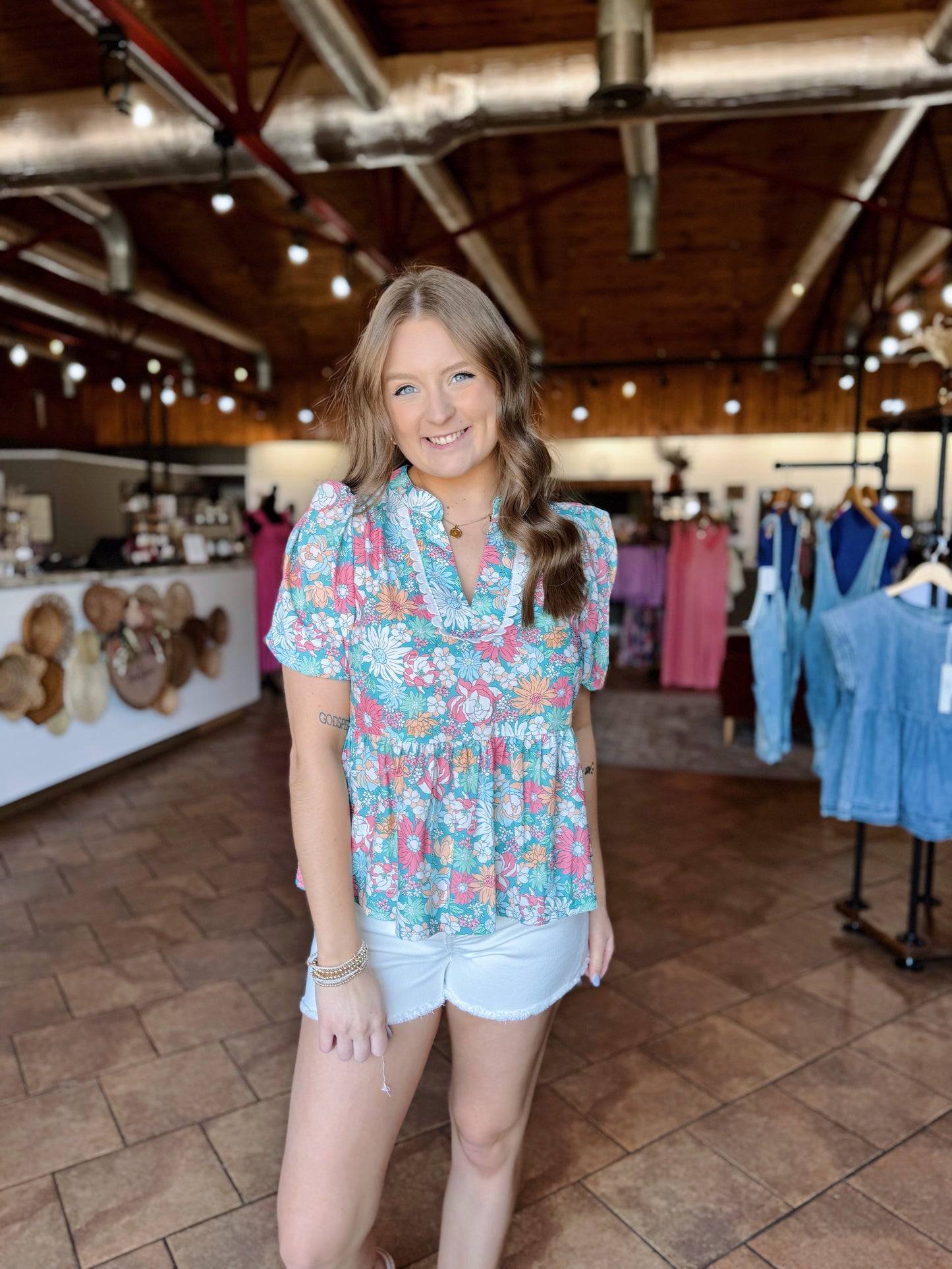 Puff Sleeve Multi Floral Top