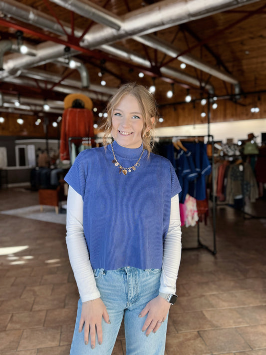 Blue Mock Neck Sweater Vest