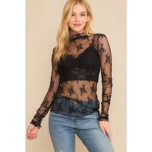 Curvy Sheer Lace Floral Top