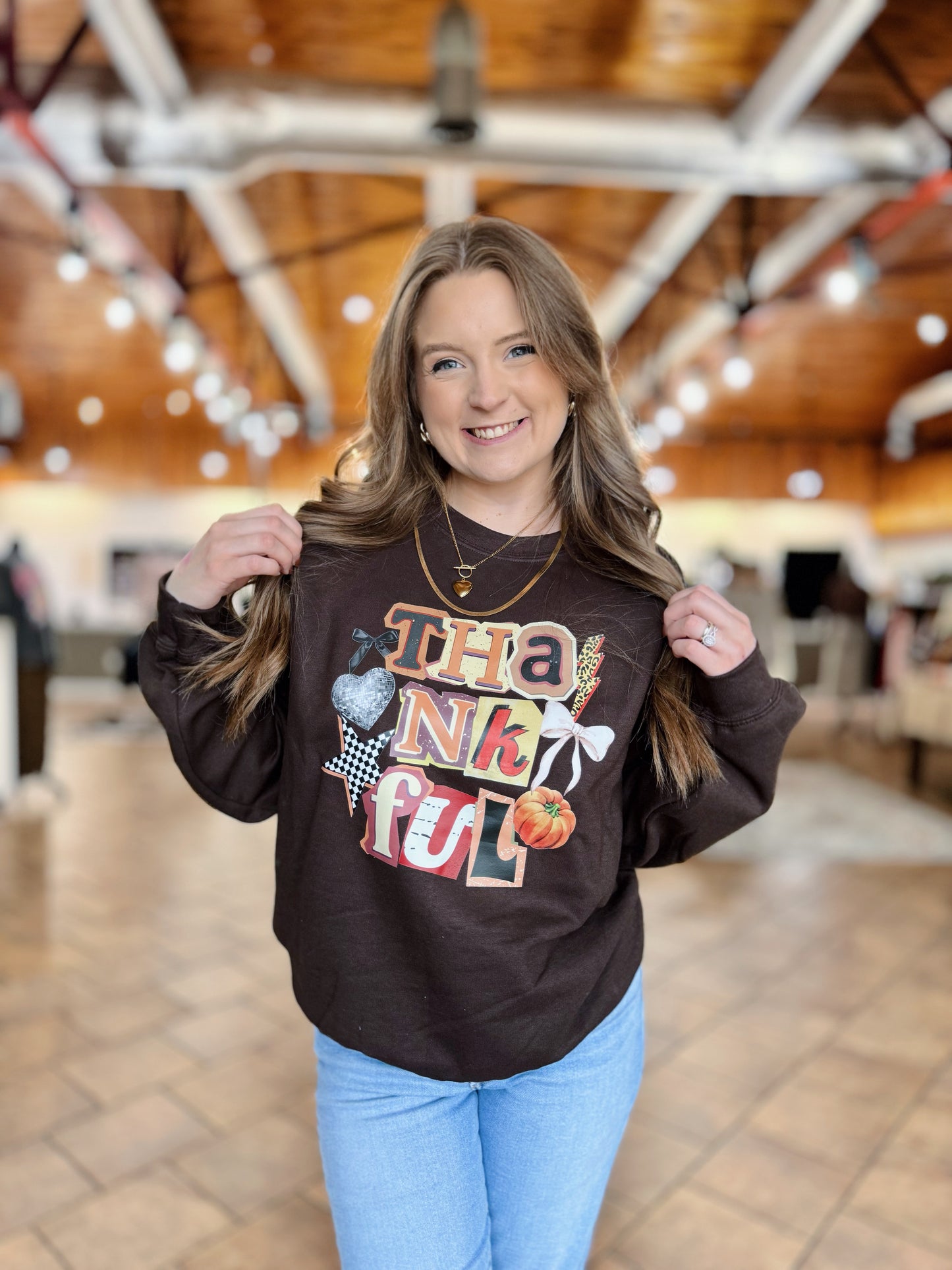 Brown Thankful Crewneck