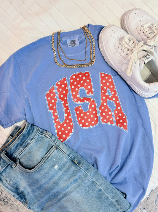 Blue USA Polka Dot Tee