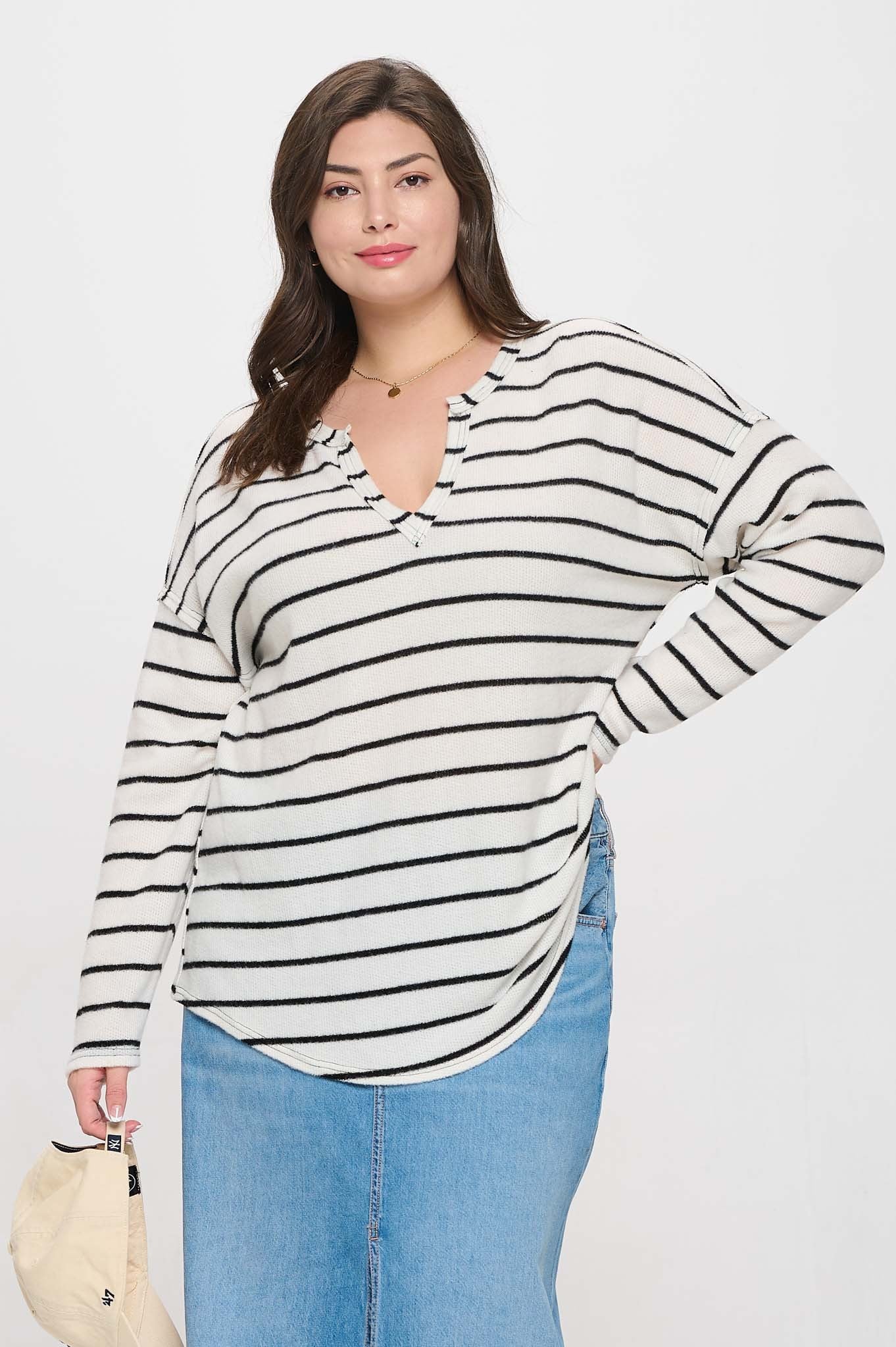 Curvy Cream Striped Top