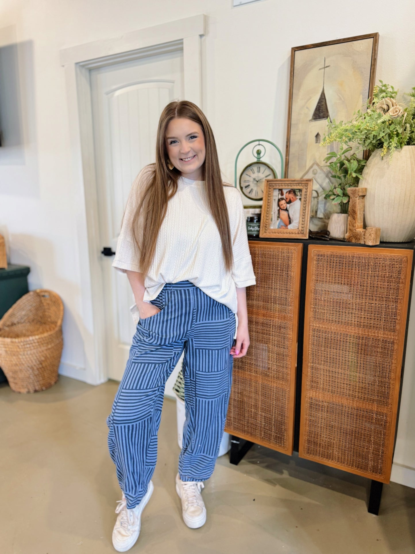 Navy Geometric Pants