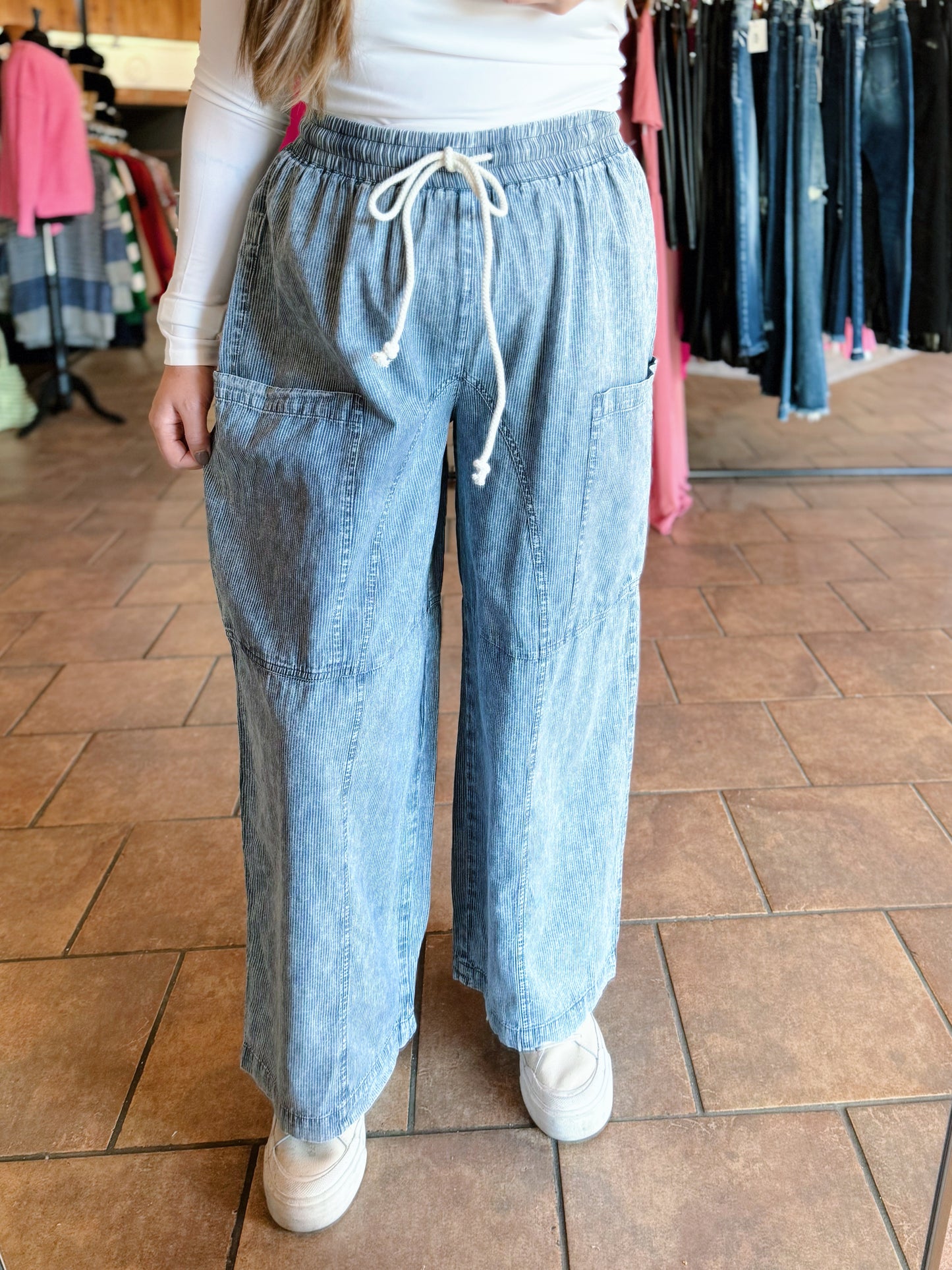 Mineral Wash Pinstriped Pants