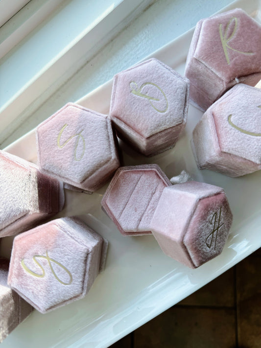 Pink Velvet Initial Ring Box