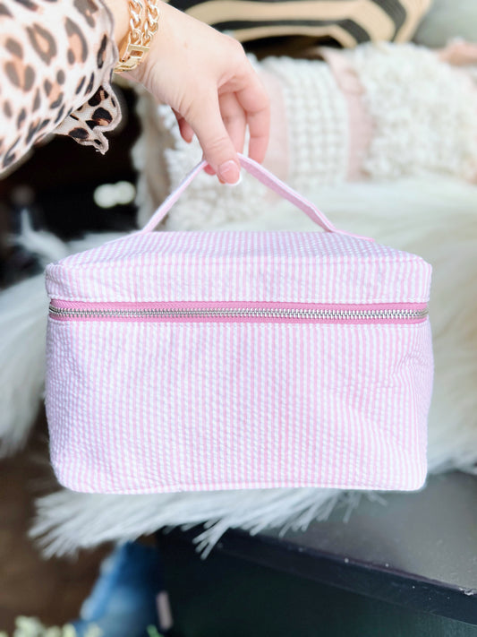 Pink Seersucker Cosmetic Bag