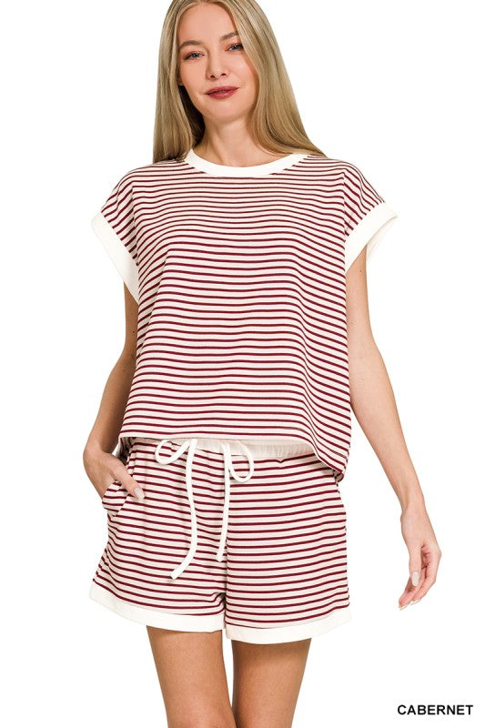 Maroon Striped Short Set