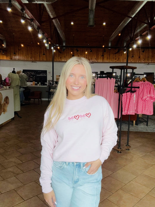Bows & Hearts Embroidered Crewneck