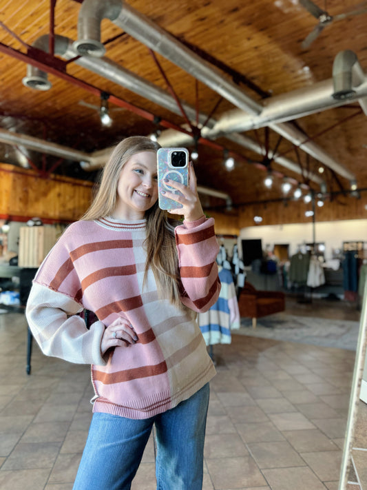 Tan/Mauve Striped Sweater