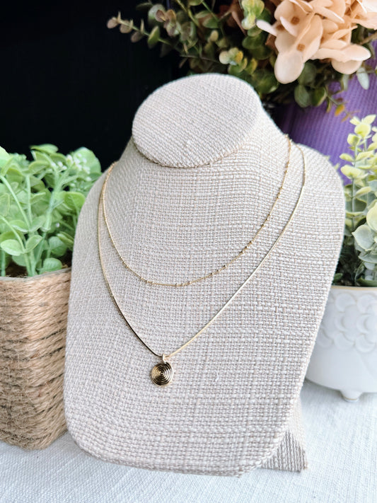 Gold Spiral Coin Layered Necklace
