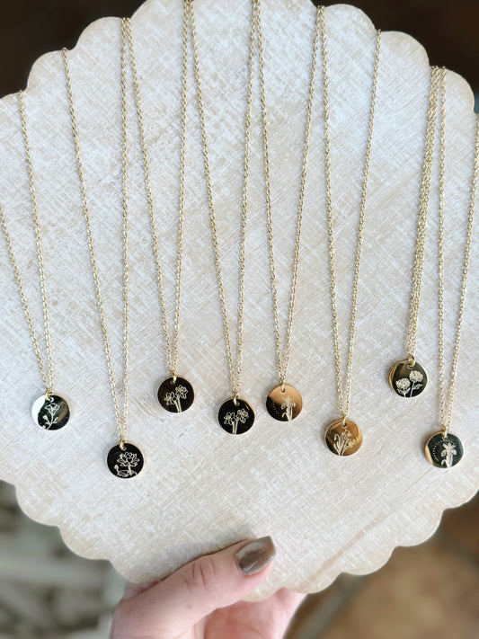 Gold Birth Flower Pendant Necklaces