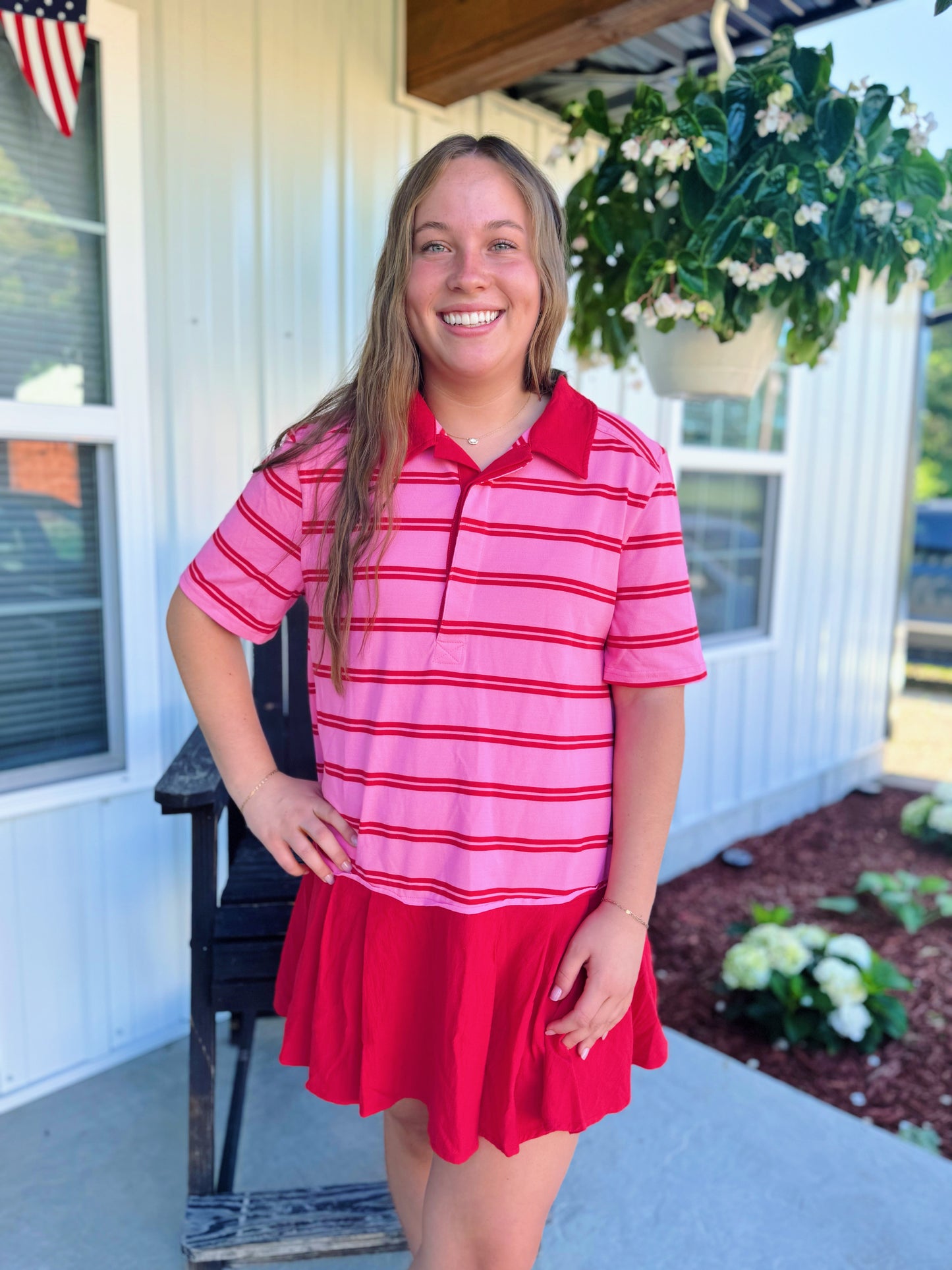 Pink/Red Striped Collared Dress