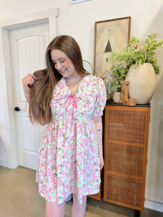 Pink Floral Collared Dress