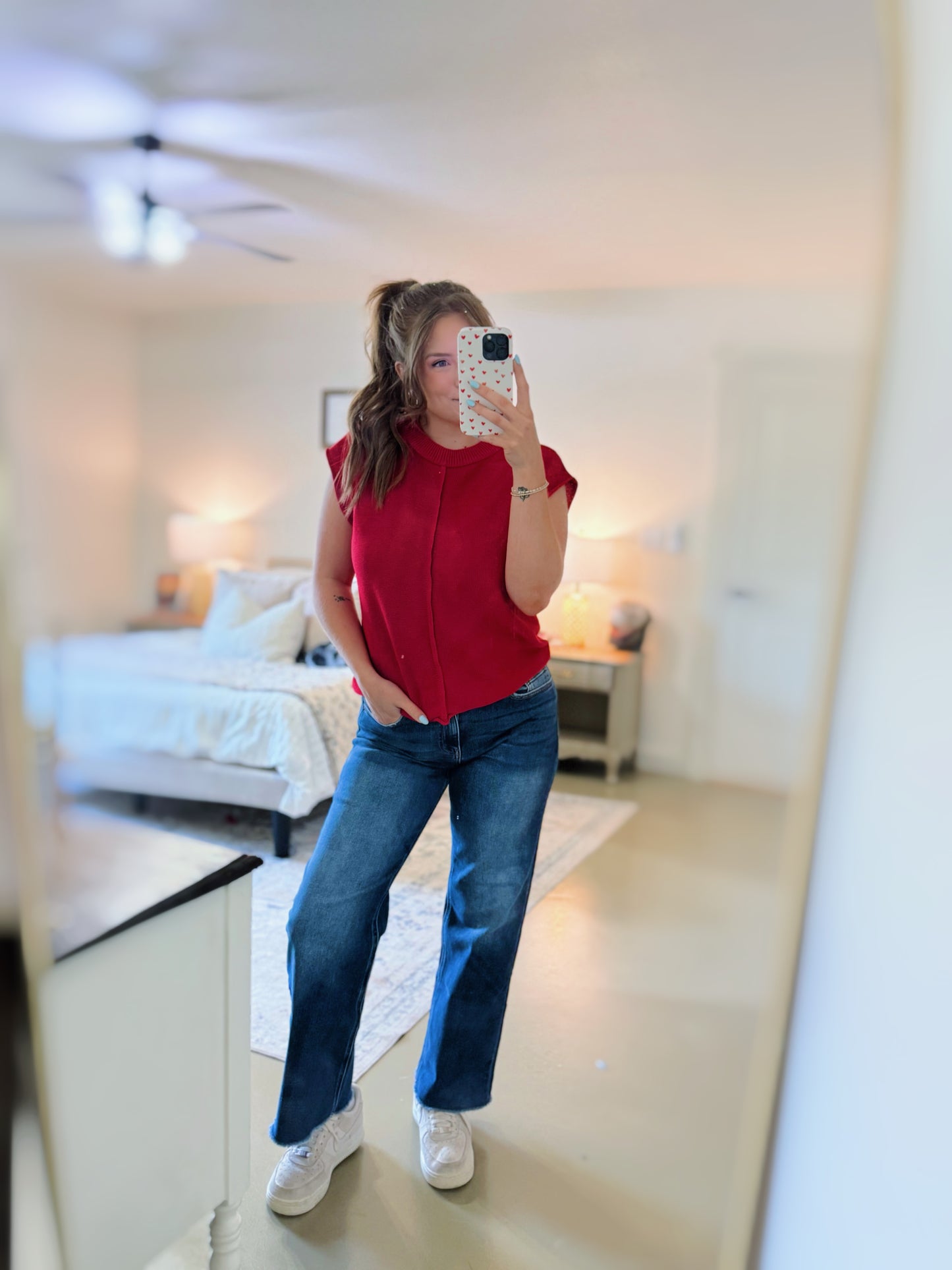 Red Knit Sweater Vest Top