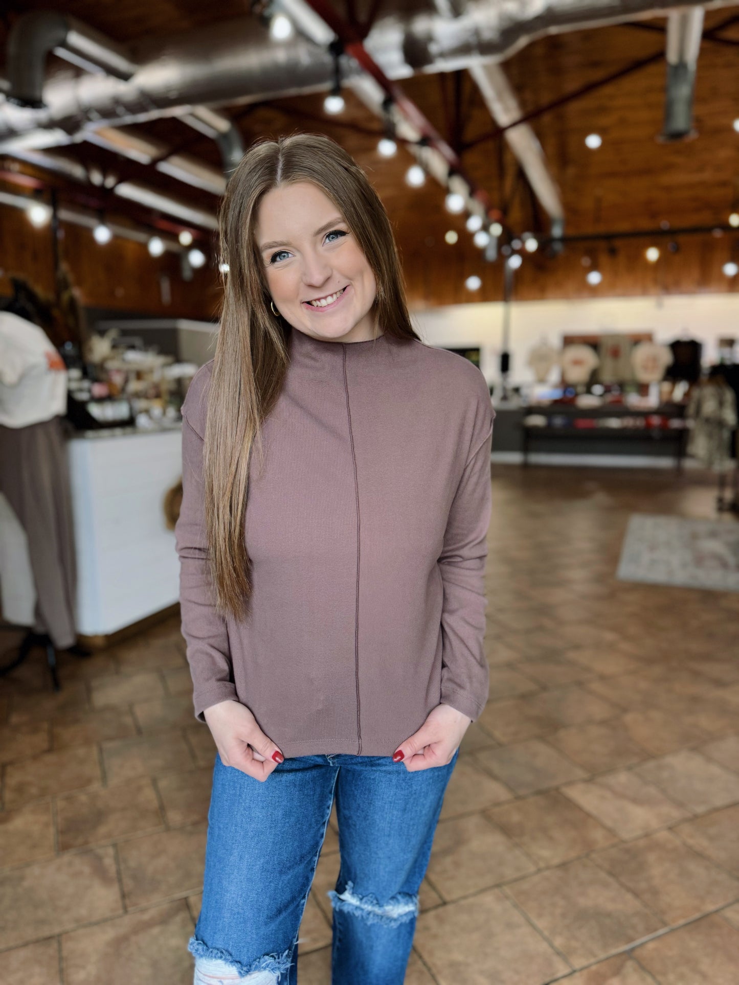 Dark Taupe Out Seam Detail Top