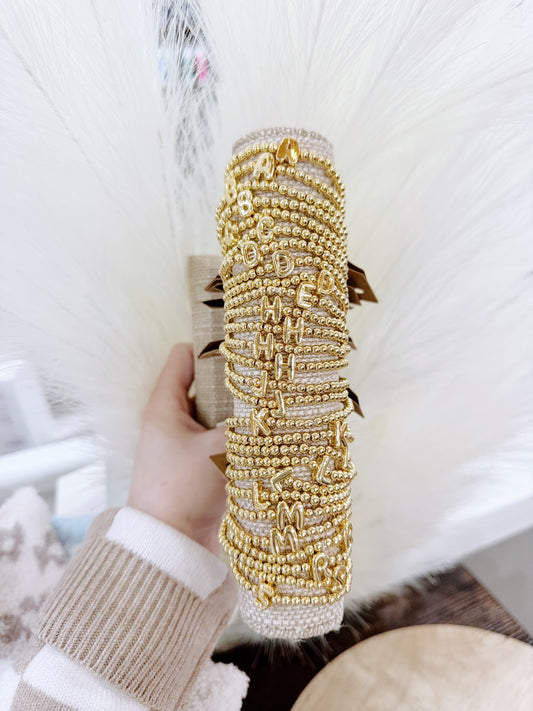 Gold Beaded Initial Bracelet