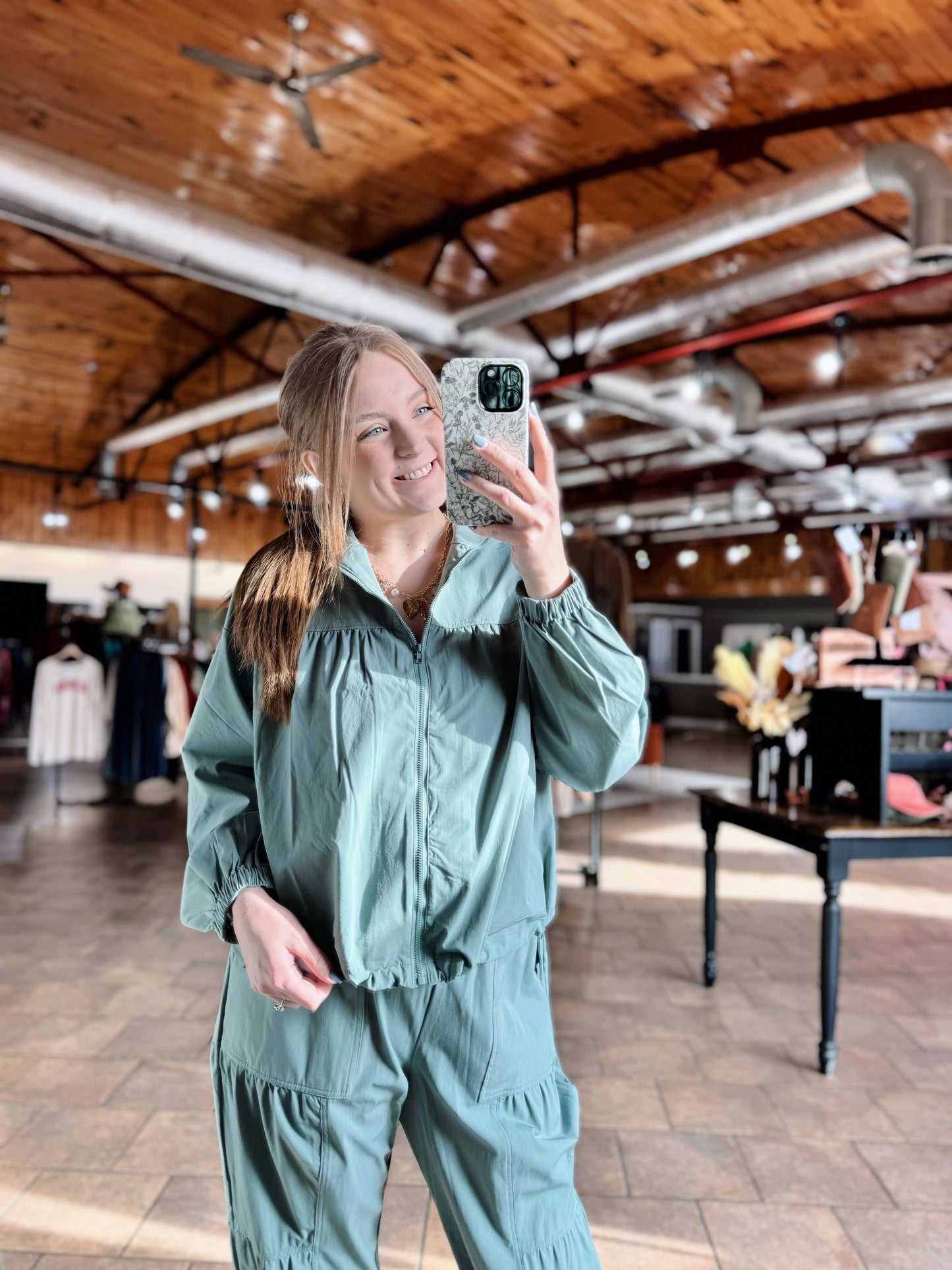 Sage Windbreaker Pleated Jacket