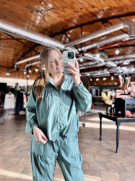 Sage Windbreaker Pleated Jacket