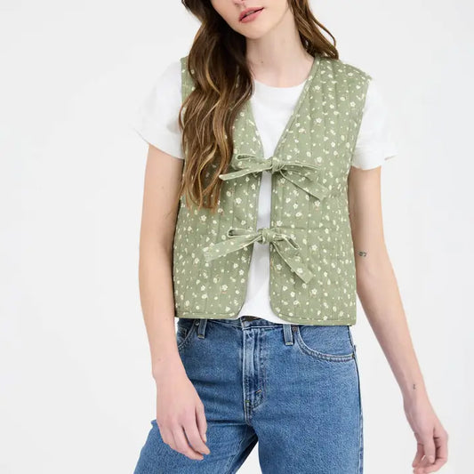 Olive Floral Quilted Vest