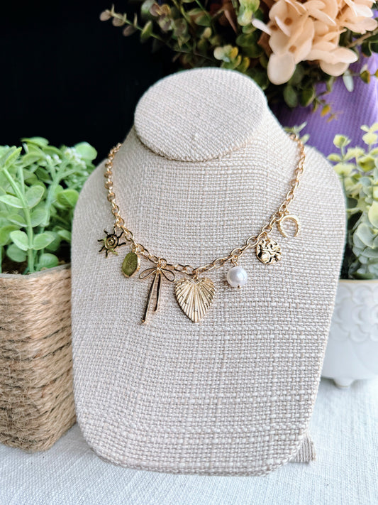 Gold Heart Pendant Charm Necklace