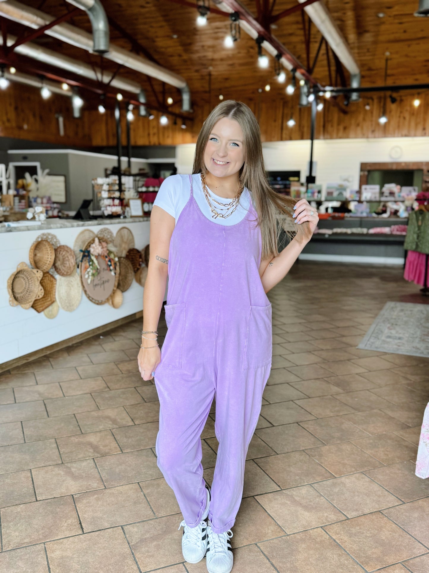 Lavender Acid Wash Slouchy Jumpsuit