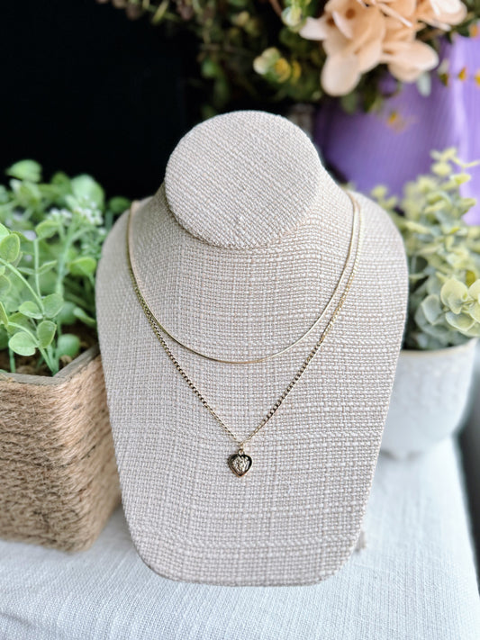 Gold Stamped Heart Layered Necklace