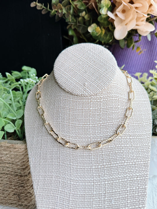 Gold Textured Oval Chain Necklace