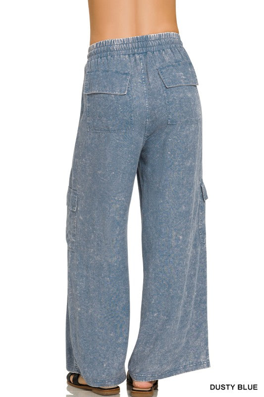 Blue Mineral Wash Wide Leg Pants