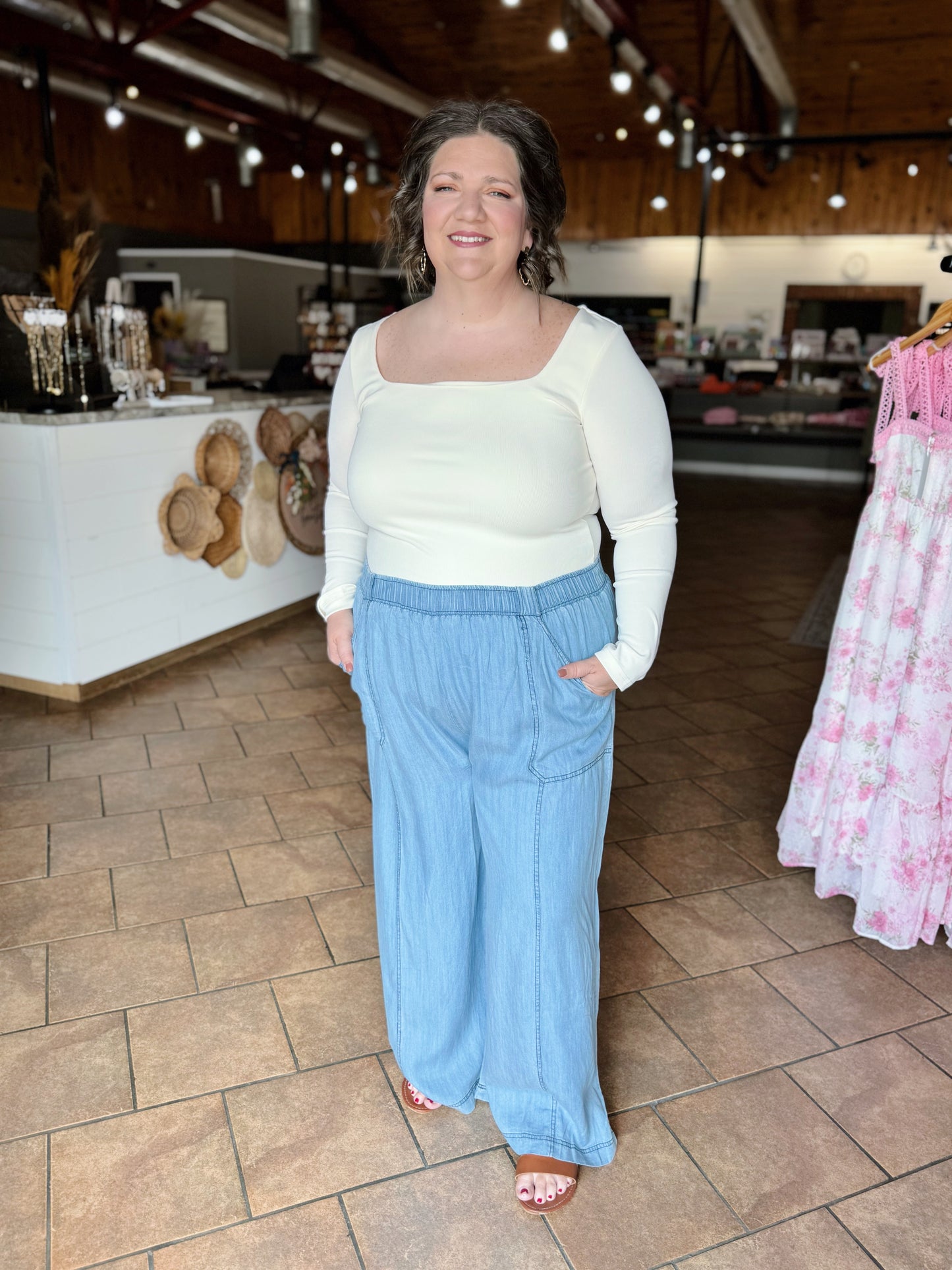Curvy Chambray Wide Leg Pants