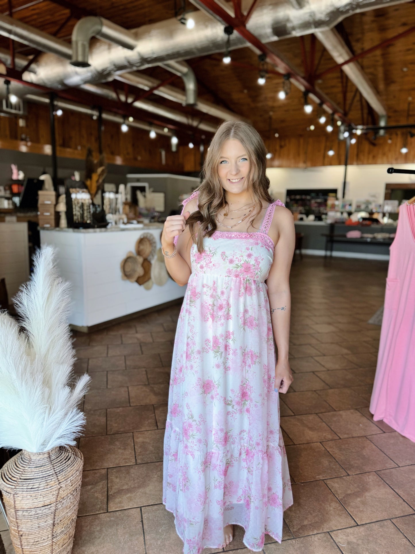 Pink Chiffon Floral Maxi Dress