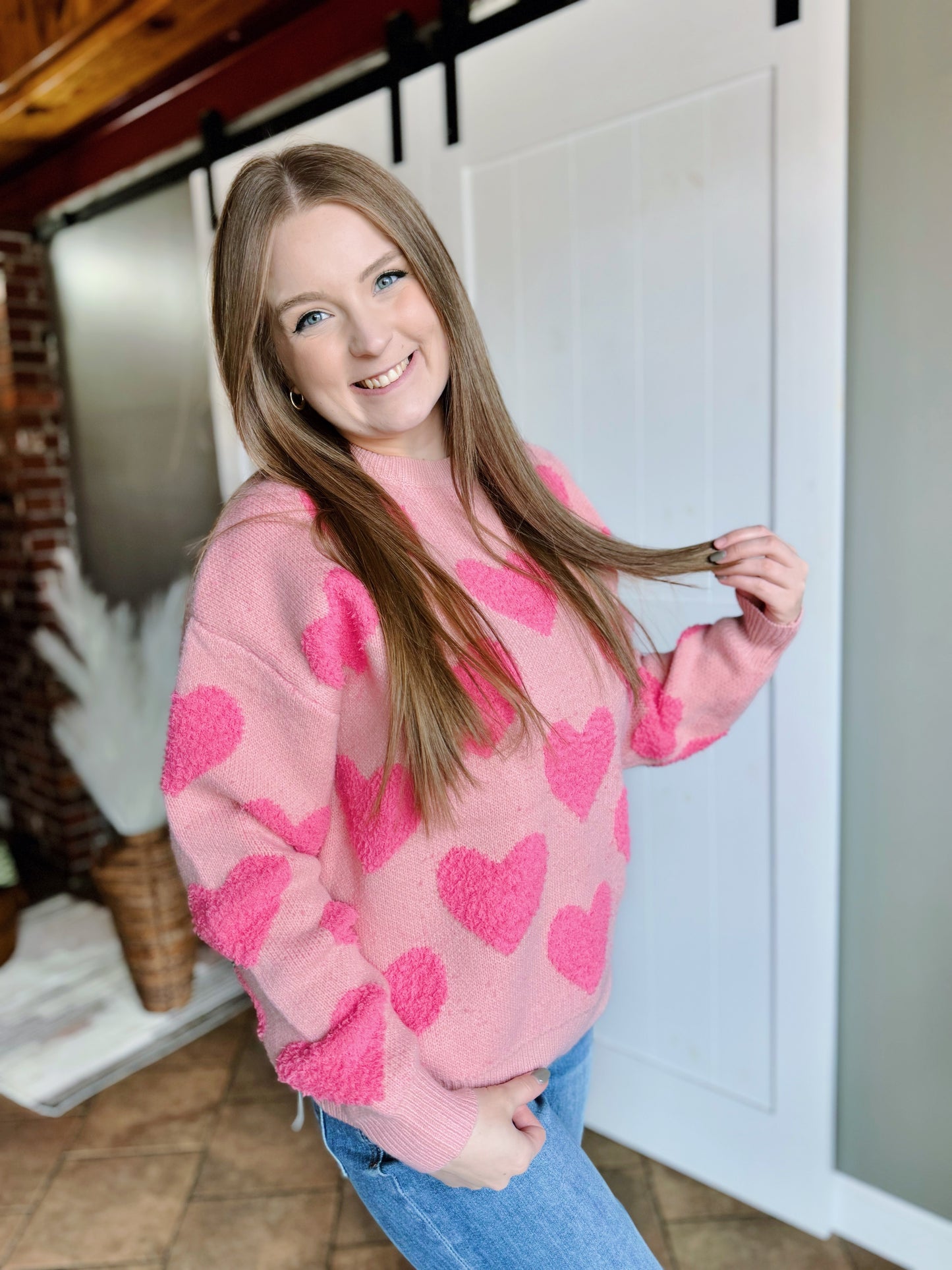 Pink Heart Knit Sweater