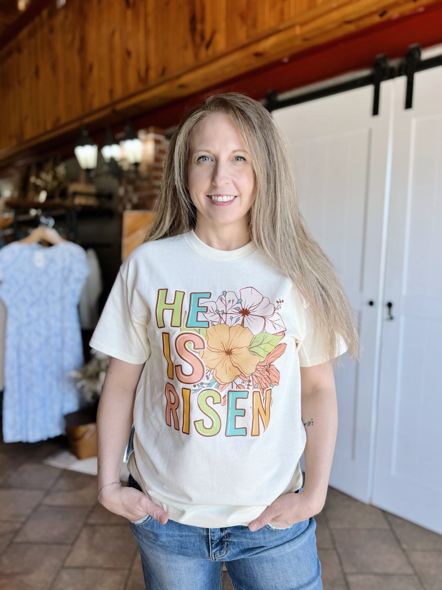 Cream He Is Risen Floral Tee
