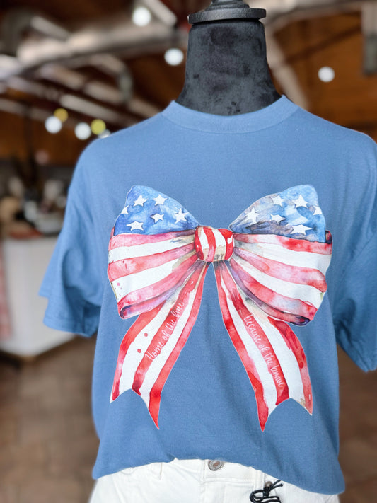 Blue Patriotic Bow Tee