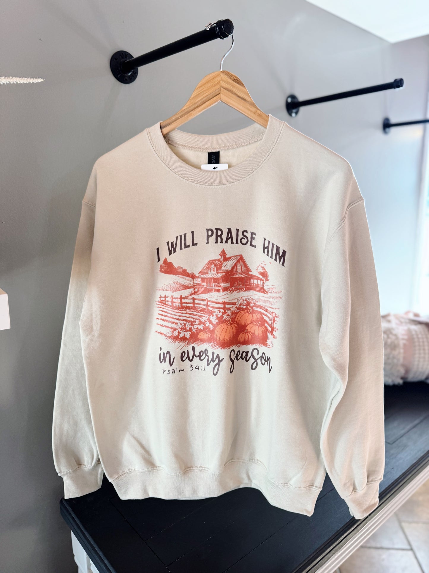 Tan I Will Praise Him Crewneck