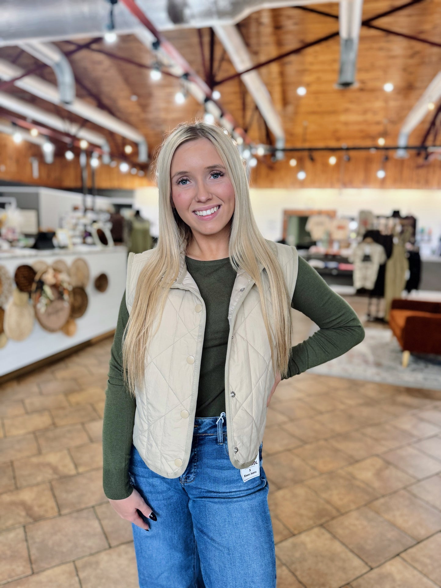 Khaki Quilted Puffer Vest