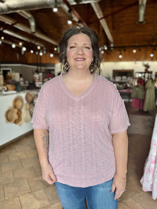 Curvy Mauve Oversized Basic Contrast Top