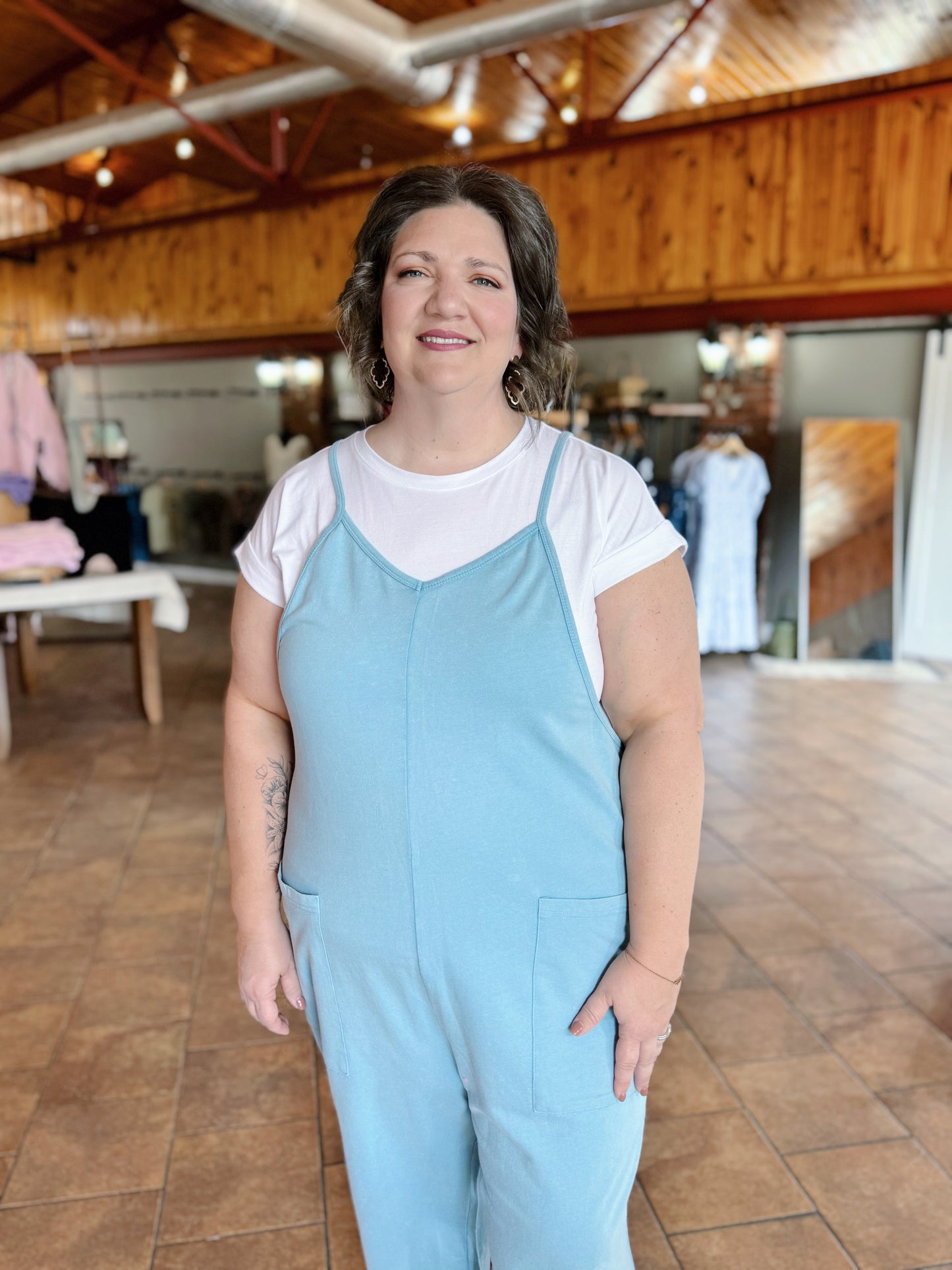 Curvy Mineral Wash Blue Slouchy Jumpsuit