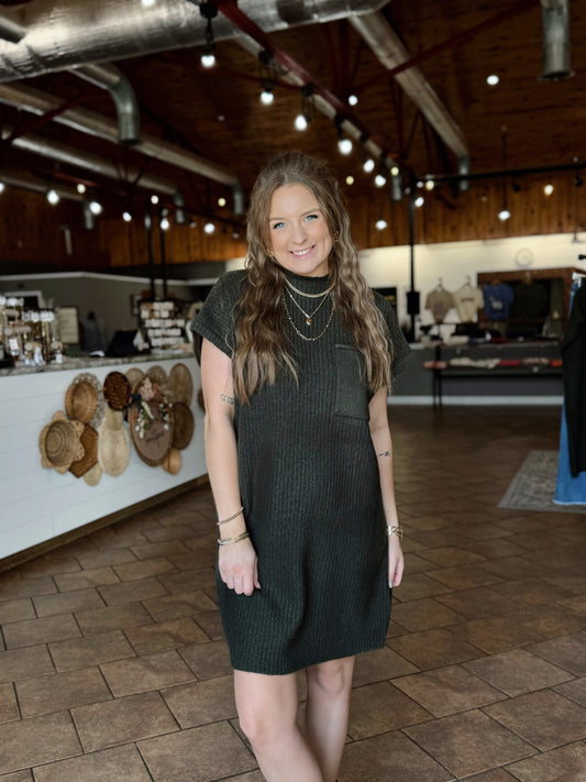 Olive Mock Neck Sweater Dress