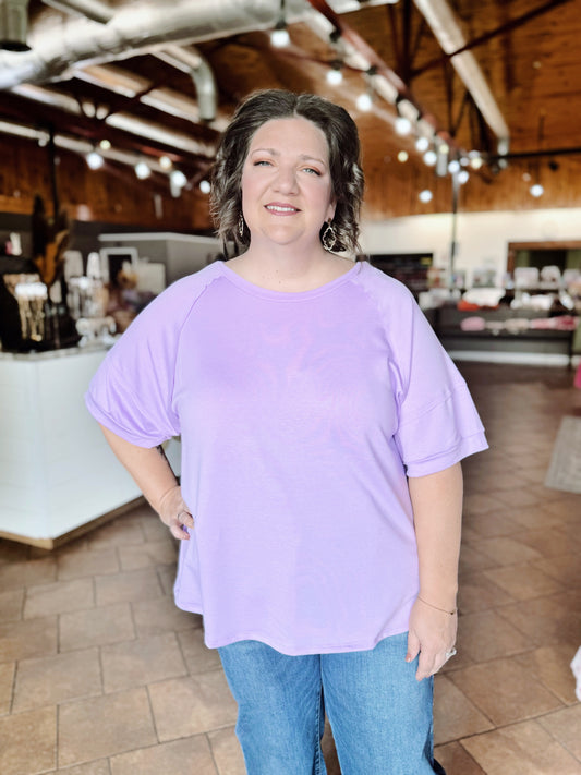 Curvy Lilac Slouchy Drop Shoulder Top