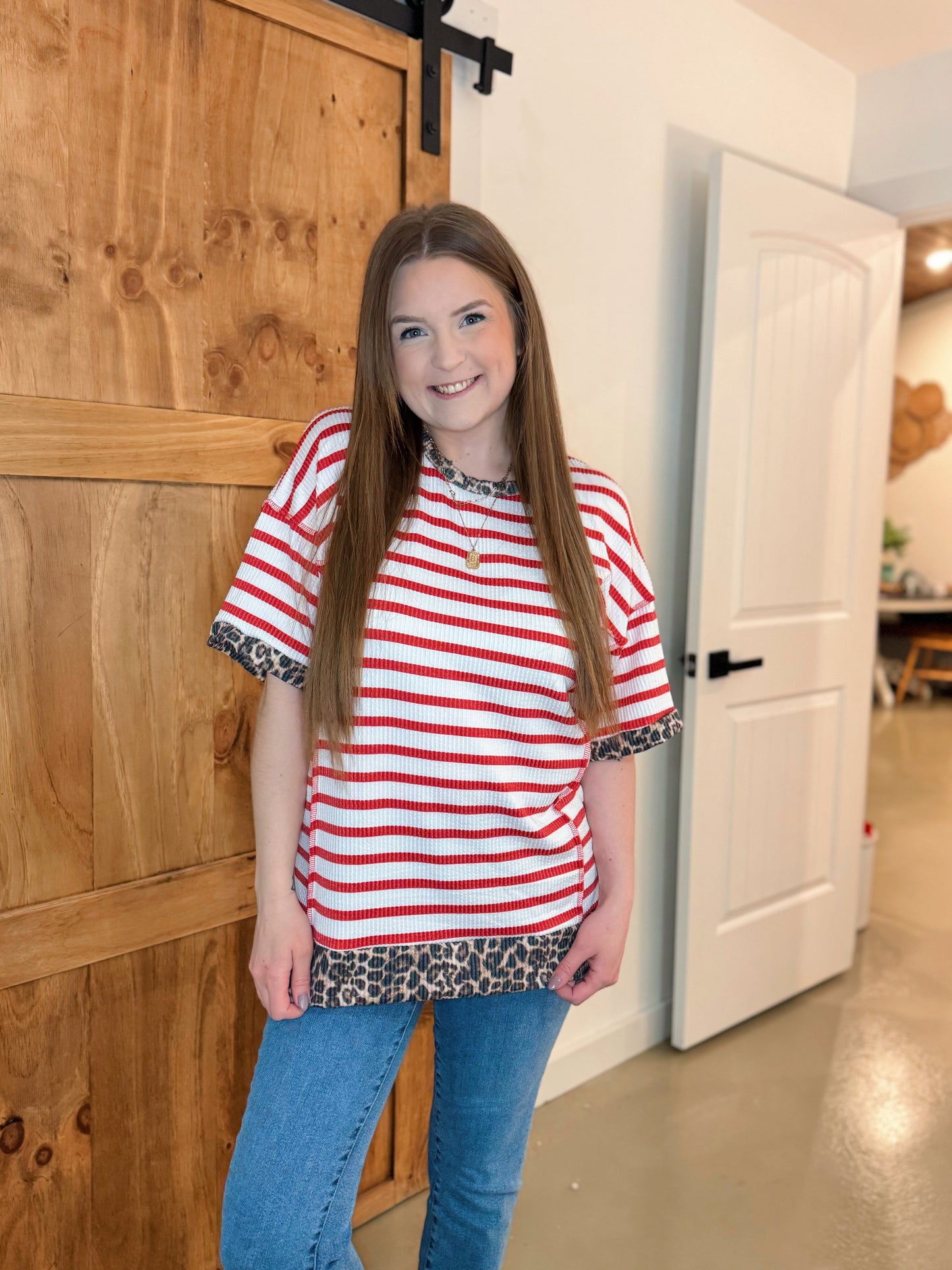 Red Stripe Leopard Top