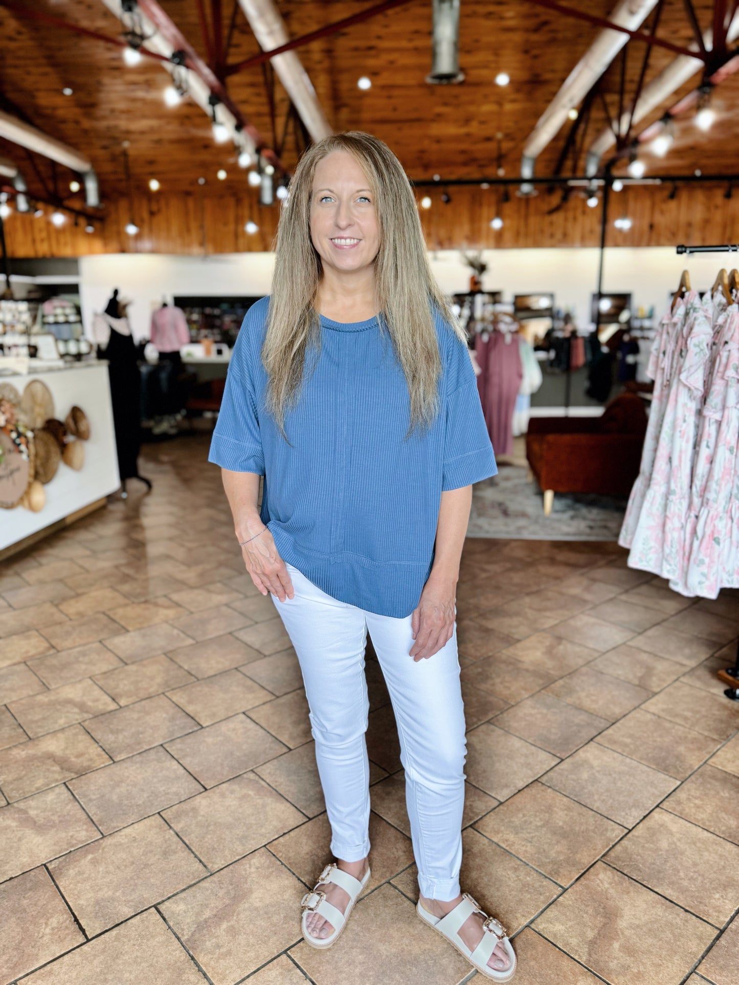 Dusty Blue Front Seam Boho Top