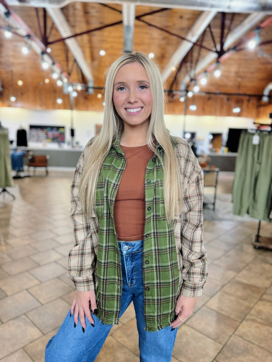 Brown Multi Plaid Contrast Top