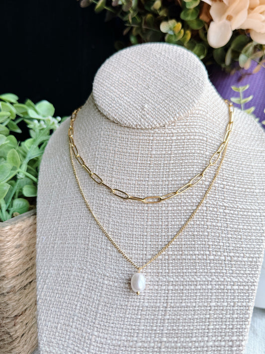 Gold Layered Pearl Necklace