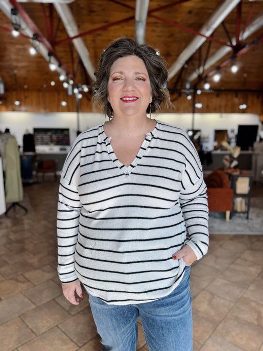 Curvy Cream Striped Top